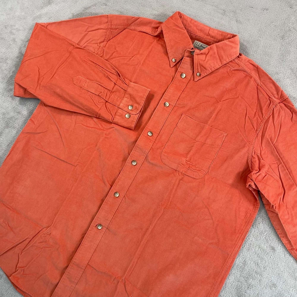 LL Bean Corduroy Shirt Men Large Autumn Pocket Long Sleeve Camp Hike NWOT $98